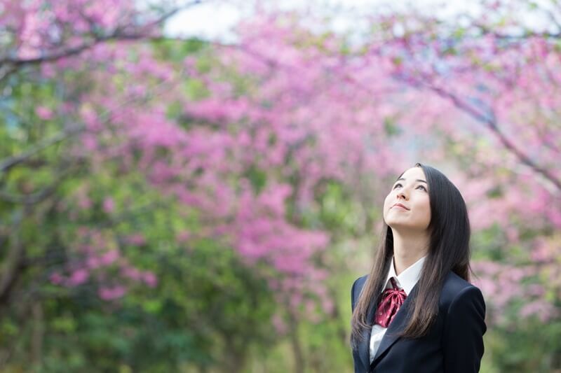 女子学生と桜